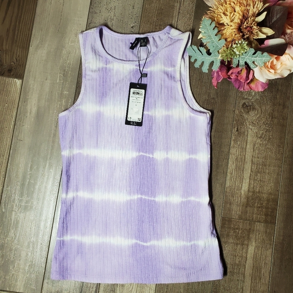 NWT Vero Moda Women's Pastel Lilac and White Tie-Dye Ribbed Tank Top Size Small
